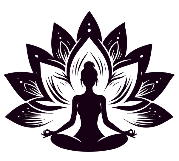 AV133-zwarte-lotus-bloem-met-een-dame-ervoor-in-yoga-houding-applicatie