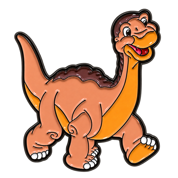 P6-25 bruine dino pin – vrijstaande voorzijde