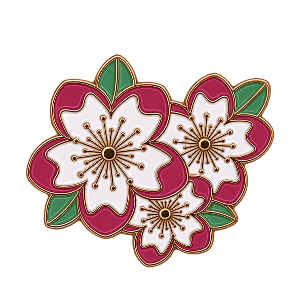 P1-14 Roze Met Witte Bloem Pin – voorkant