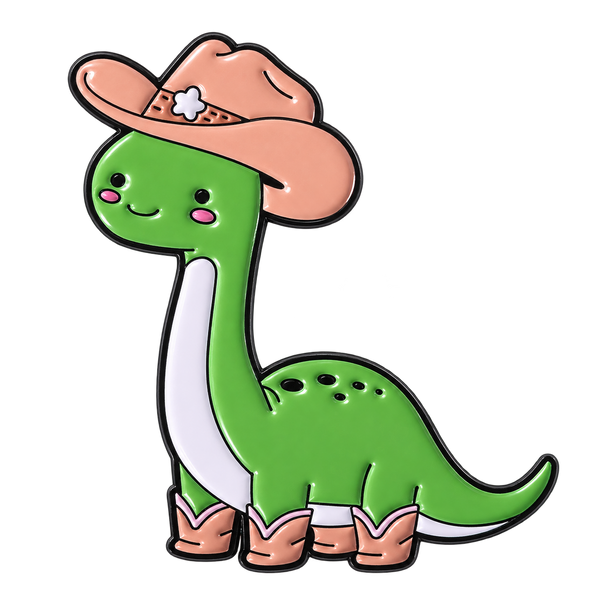 P6-20 dino met cowboyhoed en laarzen pin – vrijstaande voorzijde