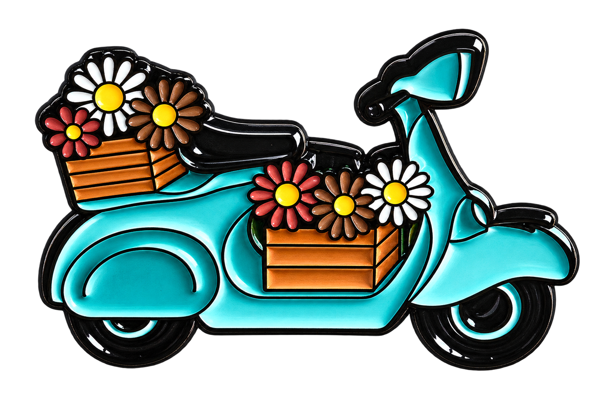 P8-13 Turquoise bloemenscooter – voorzijde