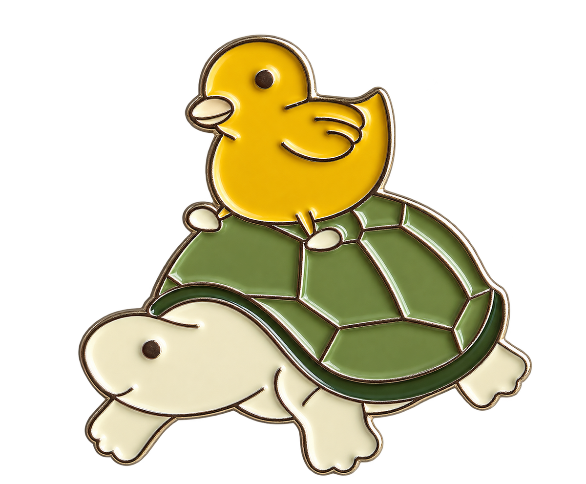 Eendje op schildpad voorkant
