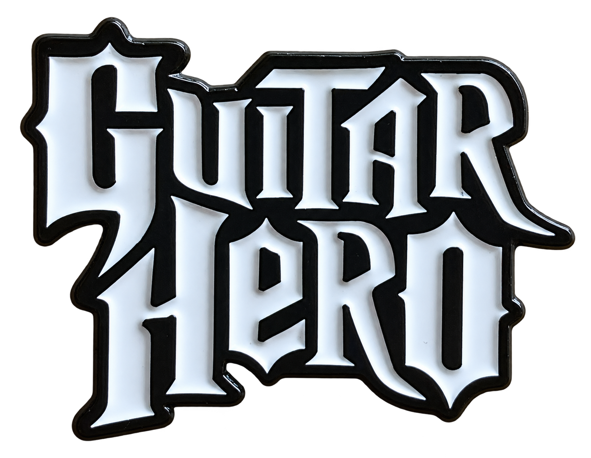 Guitar Hero zwart-witte emaille tekstpin, originele voorzijde