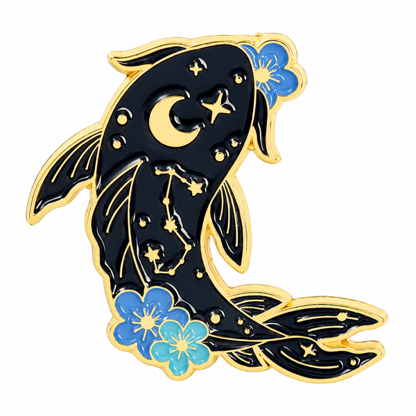P6-30 zwarte koi met blauwe bloemen pin – vergrote productweergave