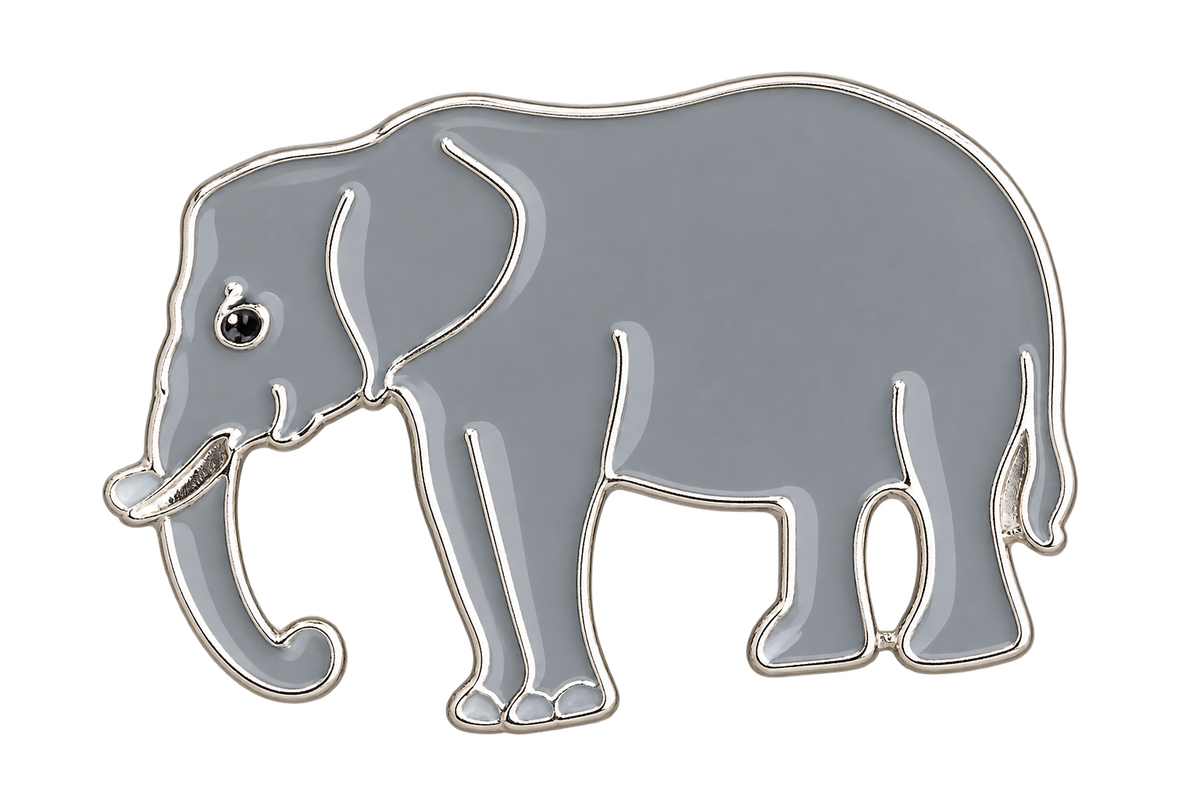 Grijze olifant met zilverkleurige details, voorzijde