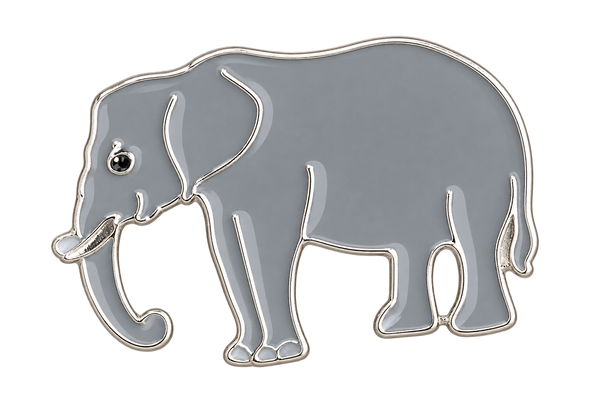 Grijze olifant met zilverkleurige details, voorzijde