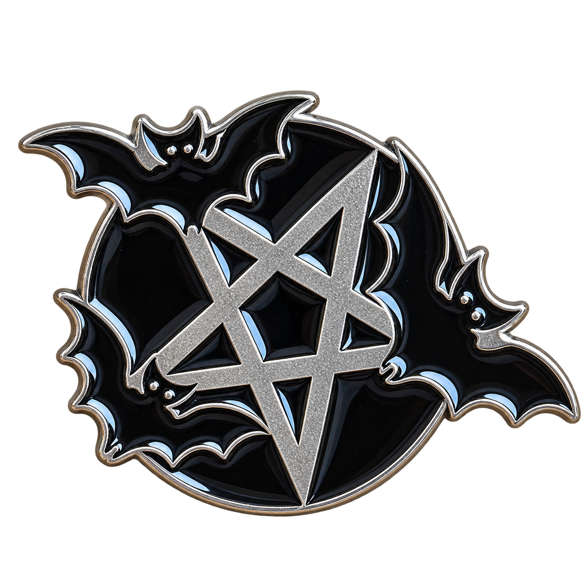Pentagram met drie zwarte vleermuizen – vrijstaande voorzijde