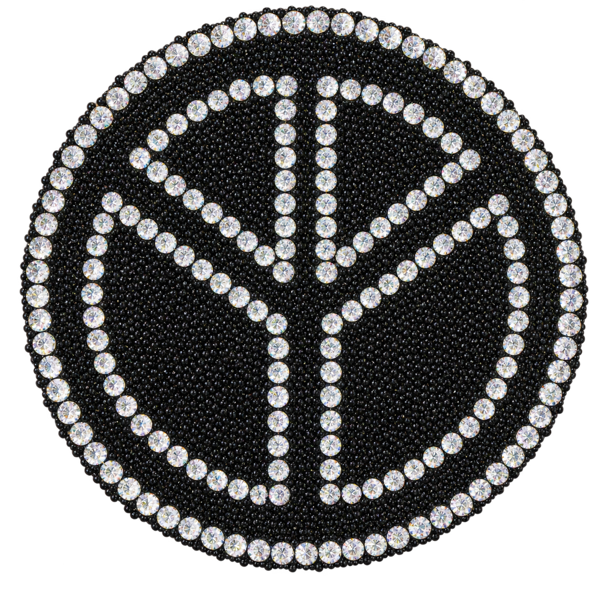 Zwart met zilverkleurig peace teken strass patch, vrijstaand