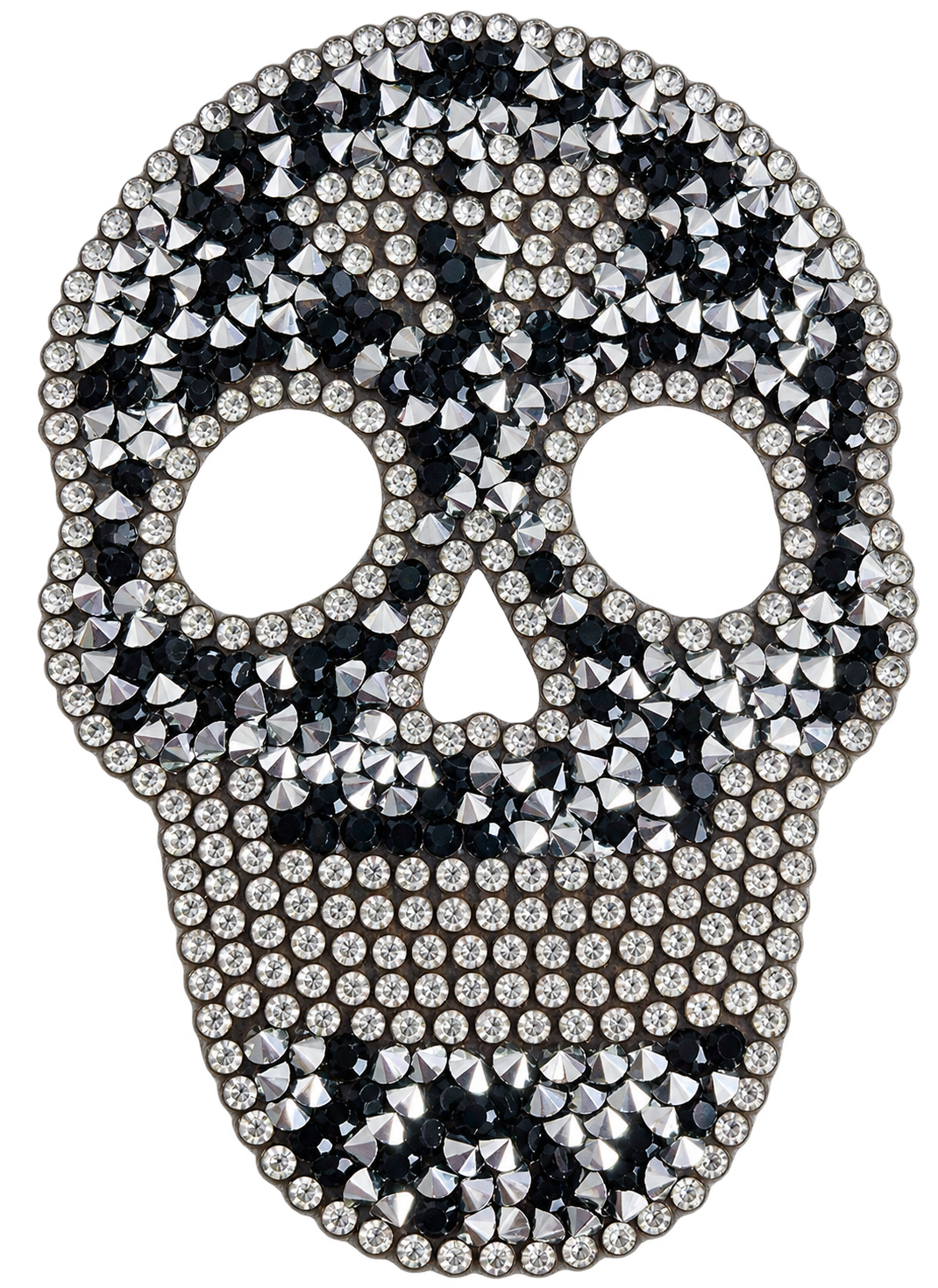 Skull strass patch SP0006 met zwarte en zilverkleurige stenen, vrijstaand