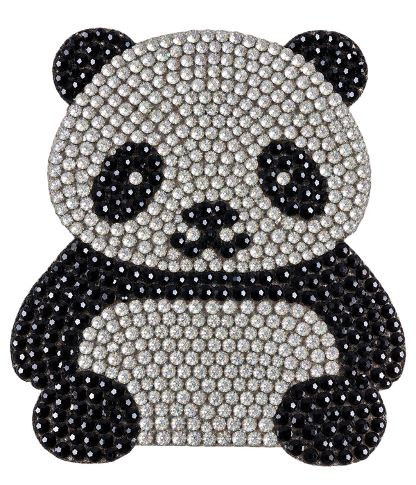 Panda strass patch met zwarte en zilverkleurige steentjes, vrijstaand