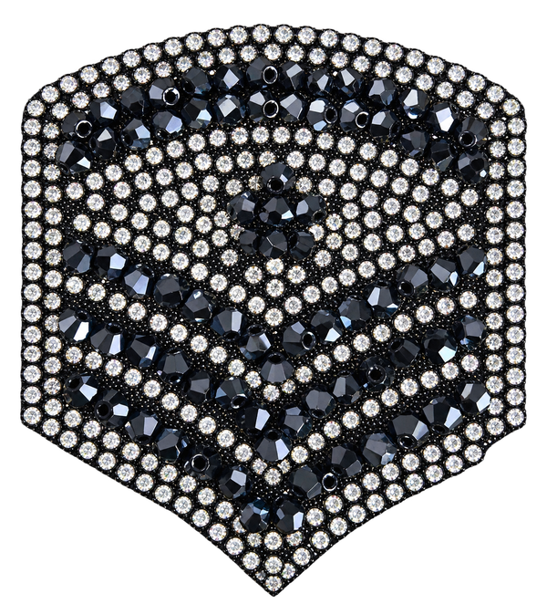 Zwart embleem met zilverkleurige strasssteentjes, vrijstaand