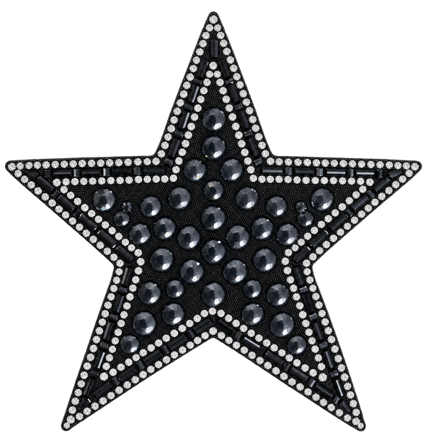 Zwarte ster strass patch met zilverkleurige rand, vrijstaand