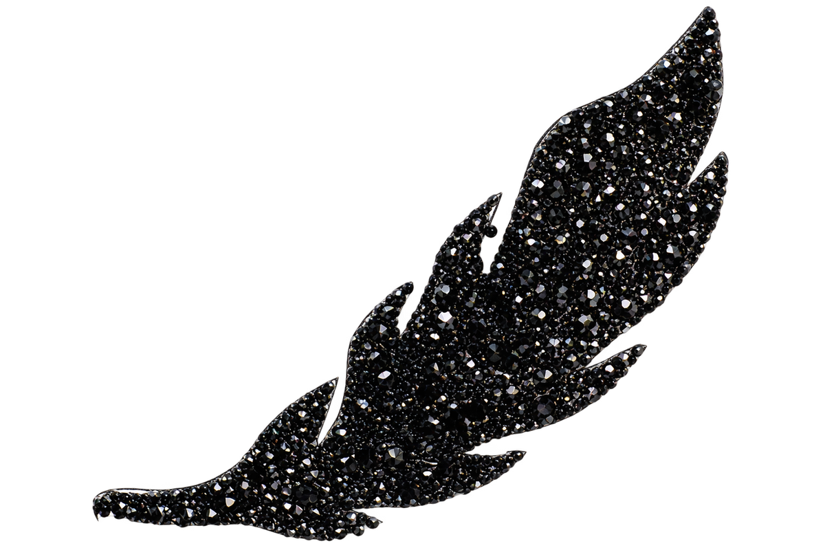 SP0017 zwart blad met zwarte glitter en strass, vrijstaand, 18,6 × 6 cm