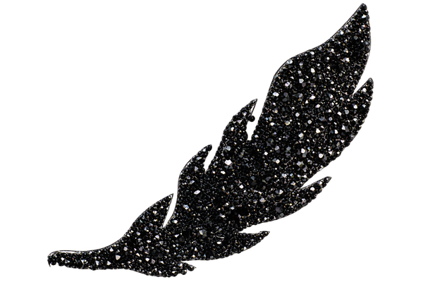 SP0017 zwart blad met zwarte glitter en strass, vrijstaand, 18,6 × 6 cm
