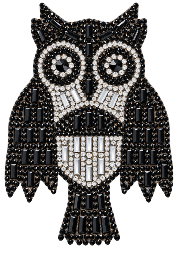 Zwarte uil met zilveren accenten strass patch, vrijstaand – SP0028