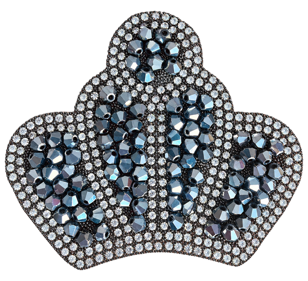 Kleine kroon strass patch zilver met zwart, SP0036, 7,5 × 6 cm