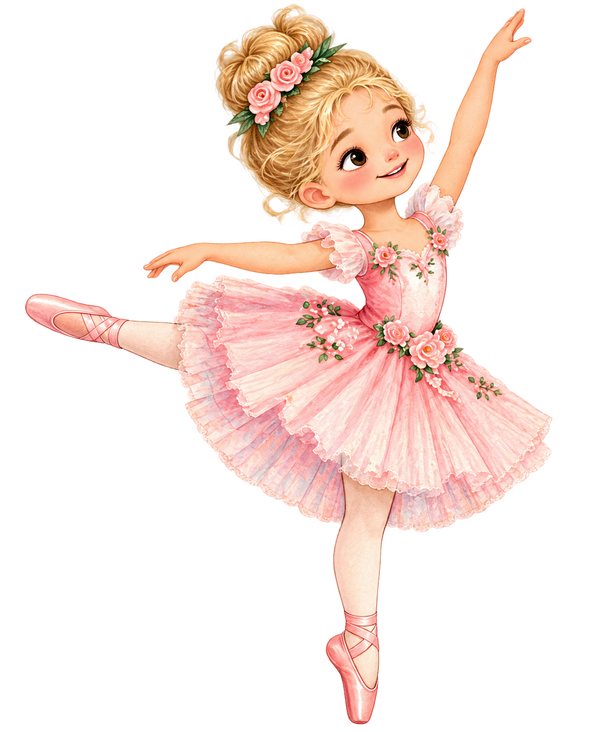 Ballerina in roze tutu met bloemen – vrijstaand motief