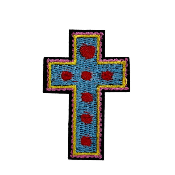 P0701-blauw-met-rode-stippen-kruis-patch