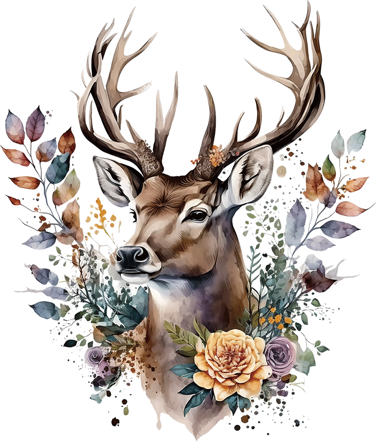 AV154-hert-met-gewei-en-bloemen-applicatie