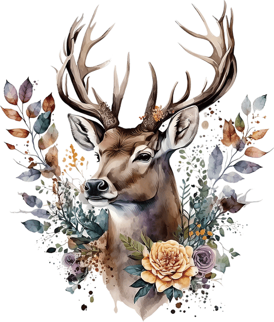 AV154-hert-met-gewei-en-bloemen-applicatie