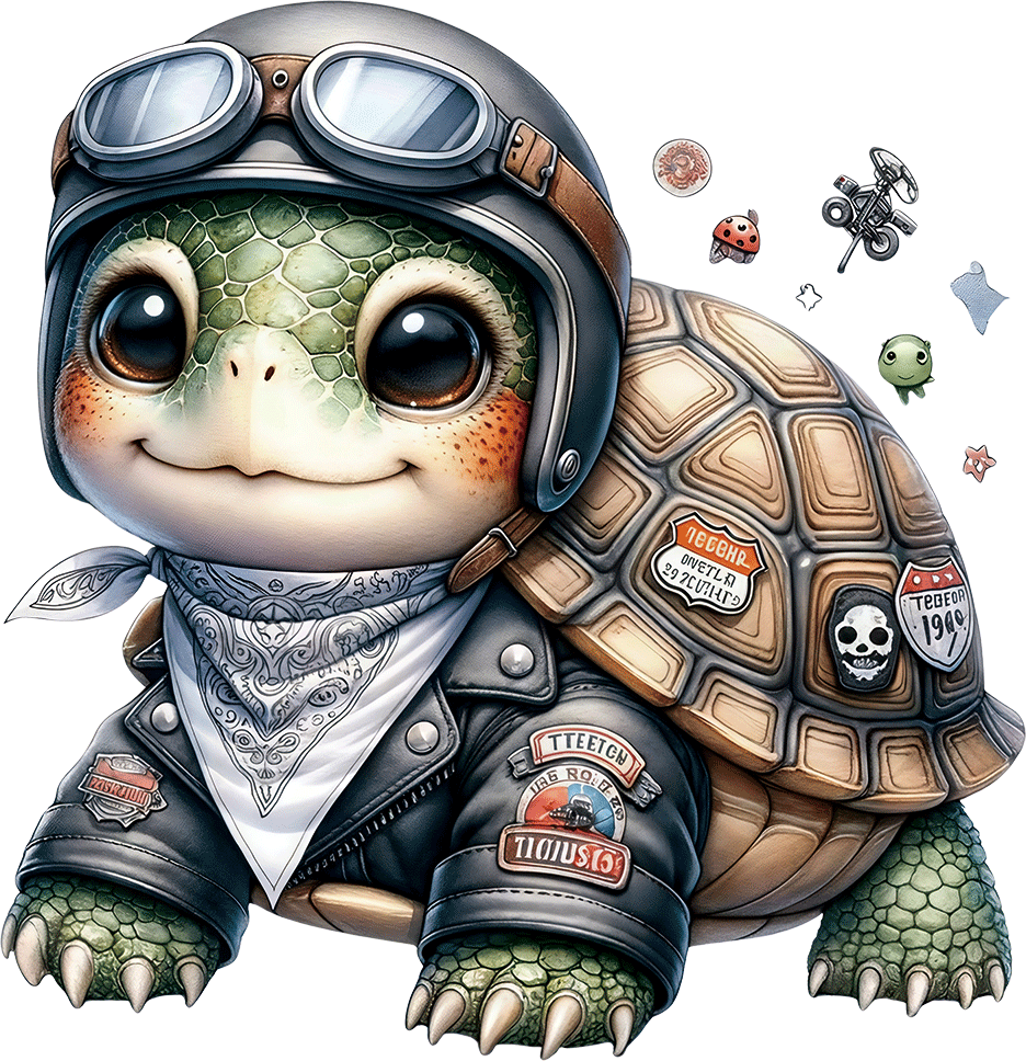 AV160-schildpad-met-stoere-motor-outfit-applicatie