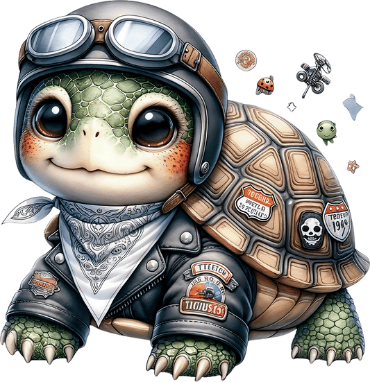 AV160-schildpad-met-stoere-motor-outfit-applicatie