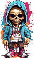 Skater Totenkopf mit blauer Jacken Bügelfolie