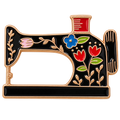 P1-1 naaimachine pin met bloemen en roodgoudkleurige lijnen – vrijstaande voorzijde