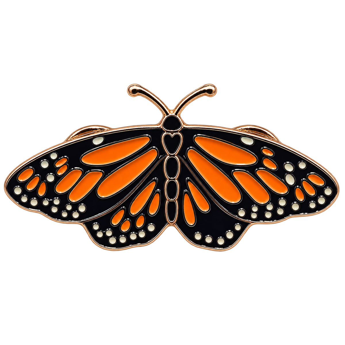 P1-5 oranje vlinder pin – vrijstaande voorzijde
