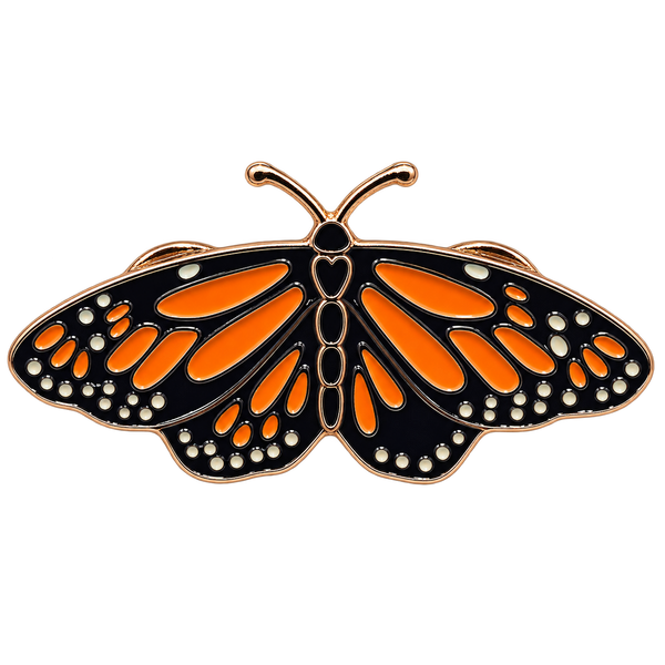 P1-5 oranje vlinder pin – vrijstaande voorzijde