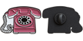 Roze retro telefoon pin met draaischijf, voorzijde en zwarte achterzijde met sluiting