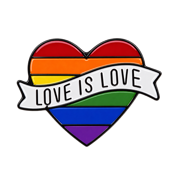P3-1 Regenboog Hart Met Tekst Love Is Love Pin – voorkant