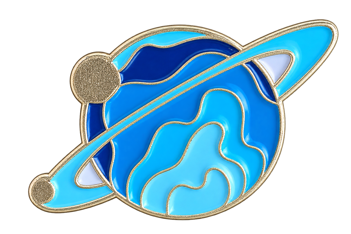 P3-21 Blauwe wereldbol pin – voorzijde