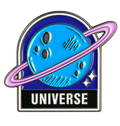 P3-25 Wereldbol met tekst Universe pin – voorzijde