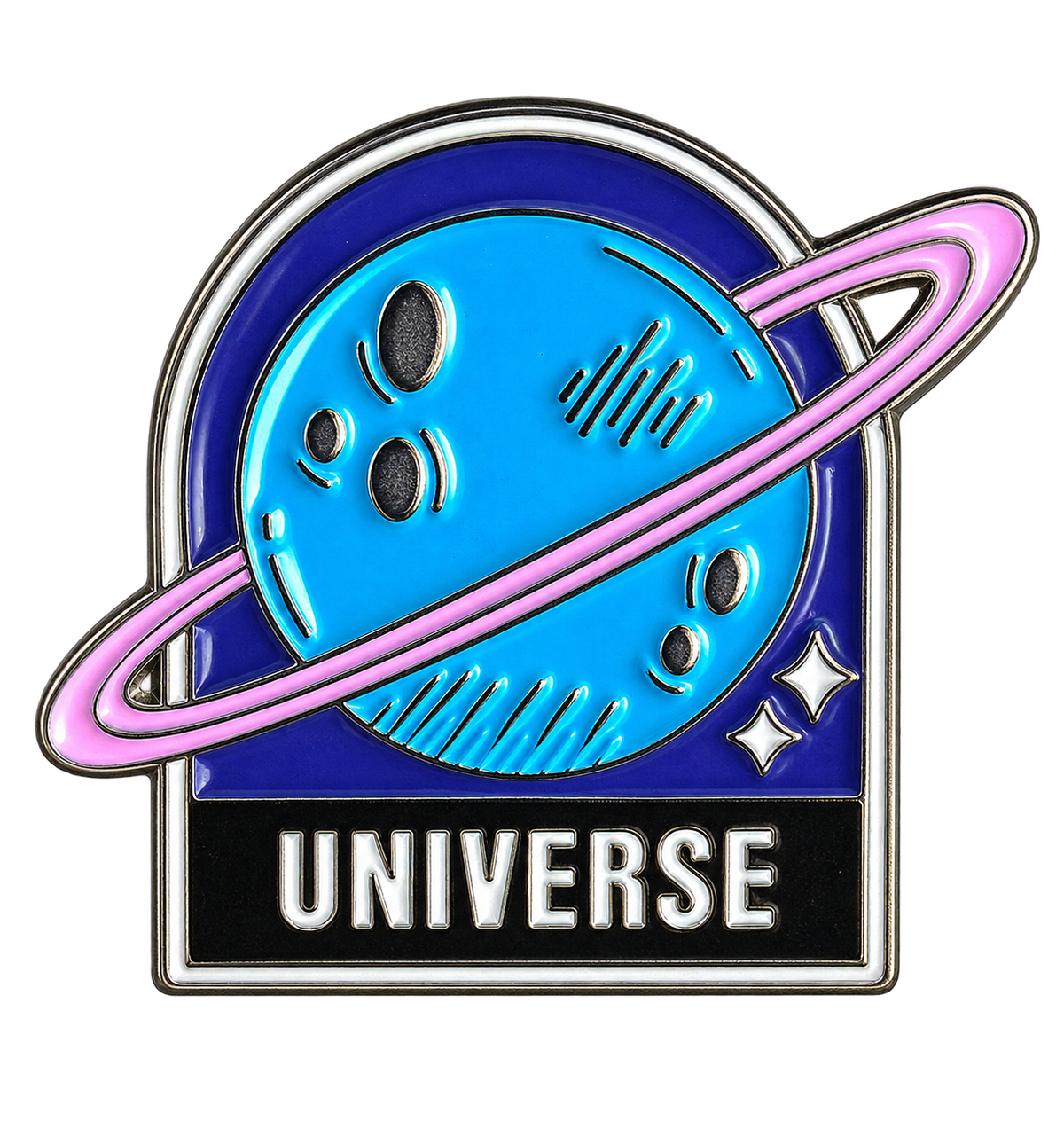 P3-25 Wereldbol met tekst Universe pin – voorzijde