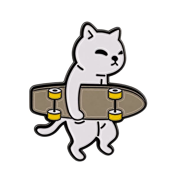 P4-10 Kat Met Skatebord Onder De Arm Pin – voorkant