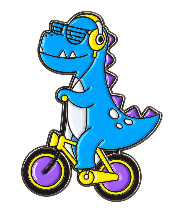P4-14 Blauwe draak op fiets pin – voorzijde