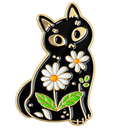 P5-14 zwarte kat met bloemen pin – vrijstaande voorzijde