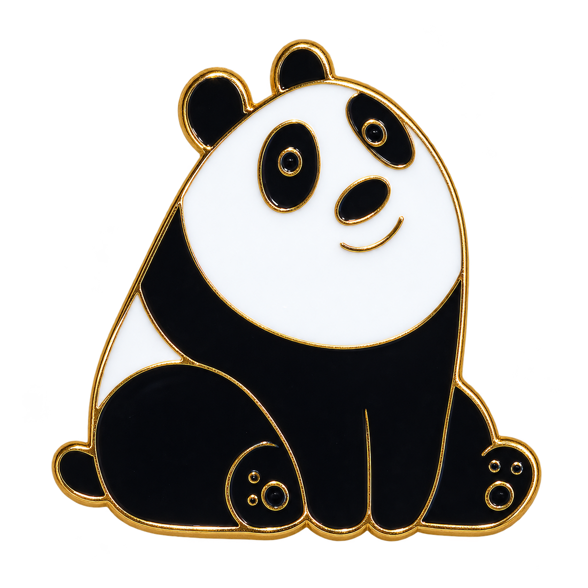 P5-15 zittende panda pin met goudkleurige lijnen – vrijstaande voorzijde