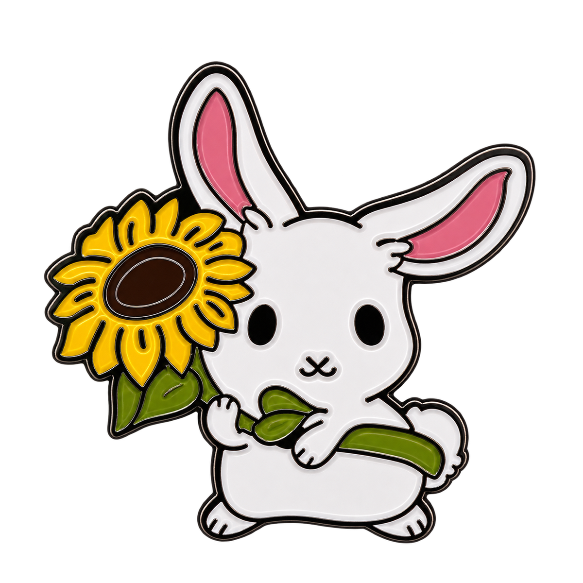 P5-23 Wit Konijn Met Zonnebloem Pin – voorkant