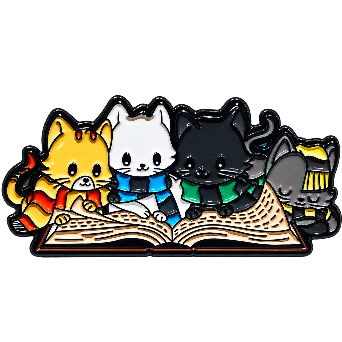 P6-1 lezende katten op een boek pin – vrijstaande voorzijde