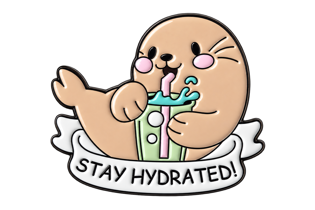 P6-2 – zeehondje Stay hydrated, vrijstaande pin