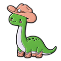 P6-20 dino met cowboyhoed en laarzen pin – vrijstaande voorzijde