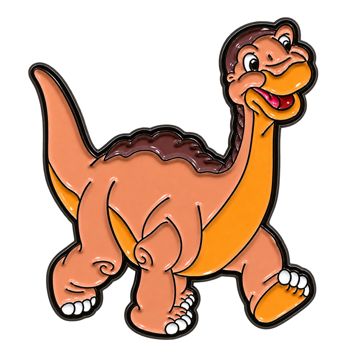 P6-25 bruine dino pin – vrijstaande voorzijde
