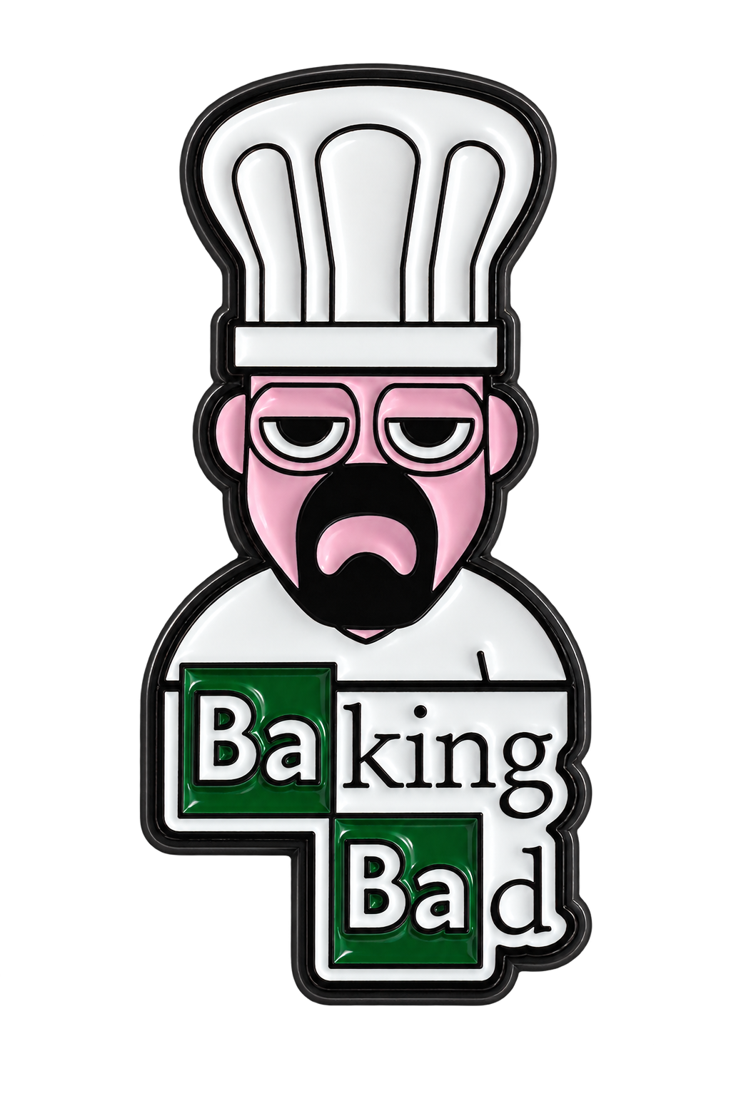 P6-8 kok met tekst Baking Bad pin – vrijstaande voorzijde