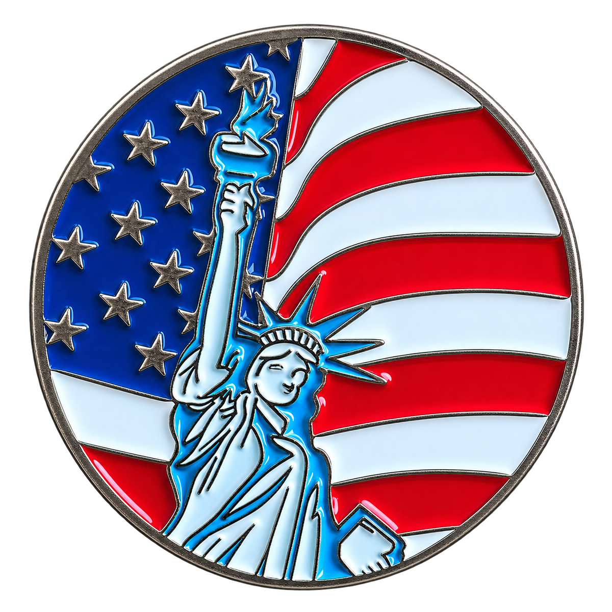 P7-12 Vrijheidsbeeld met Amerikaanse vlag pin – voorzijde
