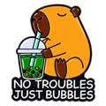 P7-5 pin met bubble tea en tekst No troubles just bubbles – voorzijde