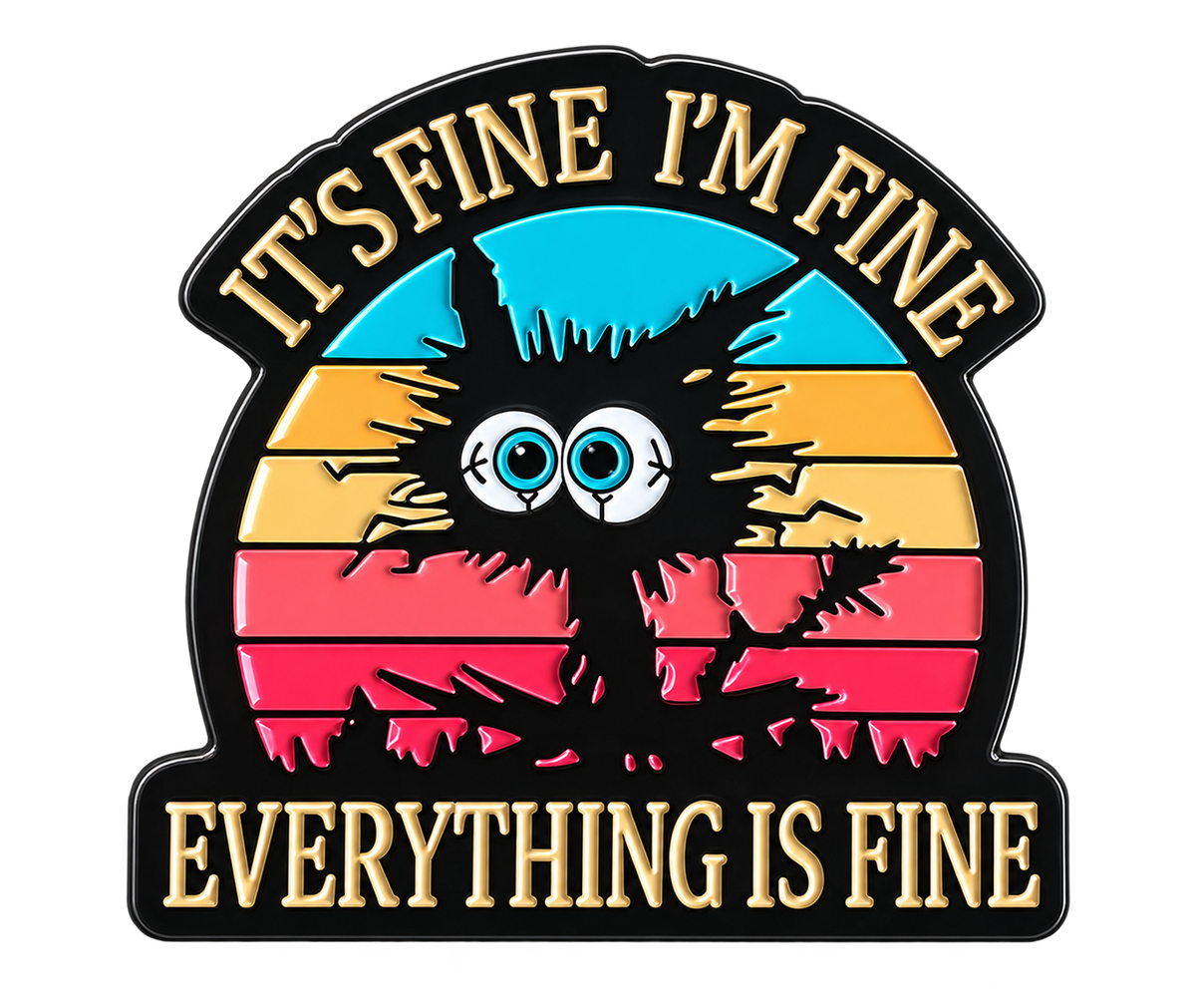Pin P7-6: zwarte kat met It's Fine I'm Fine Everything Is Fine