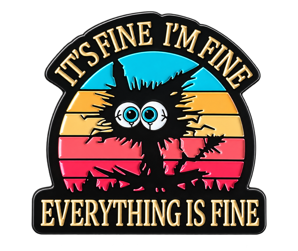 Pin P7-6: zwarte kat met It's Fine I'm Fine Everything Is Fine