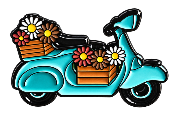 P8-13 Turquoise bloemenscooter – voorzijde